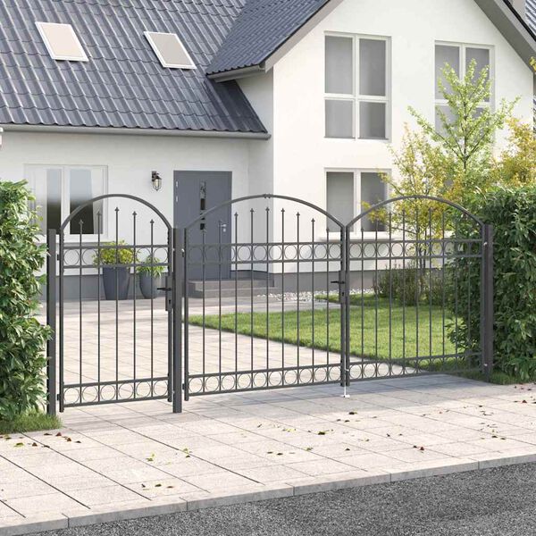 vidaXL Portail de cl&ocirc;ture de jardin avec sommet en arc Gris