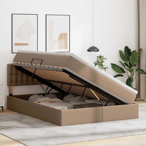vidaXL Lit avec rangement et LED avec matelas Cappuccino 140 x 190 cm