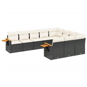 vidaXL Salon de jardin 10 pcs avec coussins noir r&eacute;sine tress&eacute;e