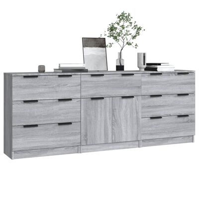 vidaXL Buffets 3 pcs Sonoma gris Bois d'ingénierie