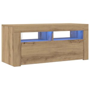 vidaXL Meuble TV avec lumi&egrave;res LED ch&ecirc;ne artisanal bois d'ing&eacute;nierie