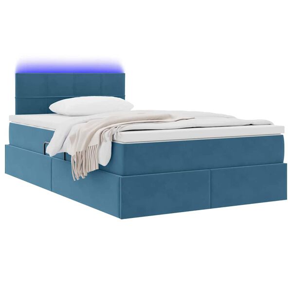 vidaXL Lit avec rangement et LED avec LED Bleu 120 x 190 cm Velours