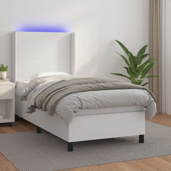 vidaXL Sommier &agrave; lattes de lit matelas LED Blanc 90x200cm Similicuir