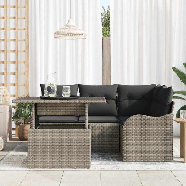 vidaXL Ensemble de canap&eacute; de jardin 5 pcs Gris Poly Rattan