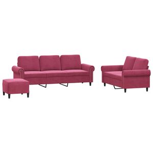vidaXL Ensemble de canap&eacute;s 3 pcs avec coussins Rouge bordeaux Velours