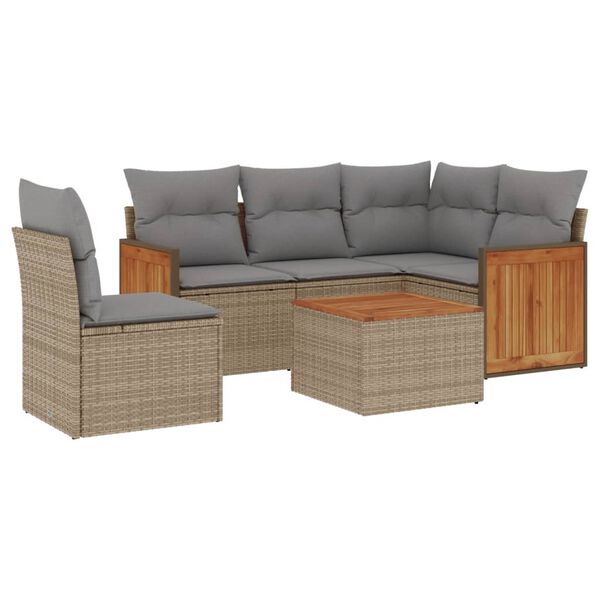 vidaXL Salon de jardin avec coussins 6 pcs beige r&eacute;sine tress&eacute;e