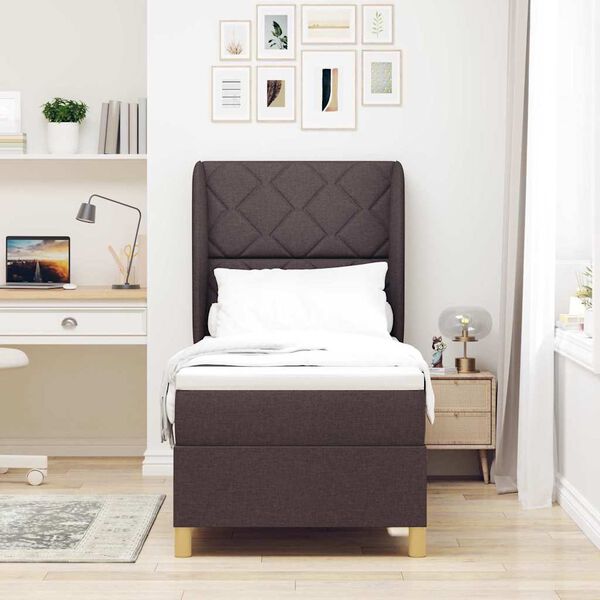 vidaXL Lit &agrave; ressorts avec matelas gris fonc&eacute; 90x190 cm Marron fonc&eacute;