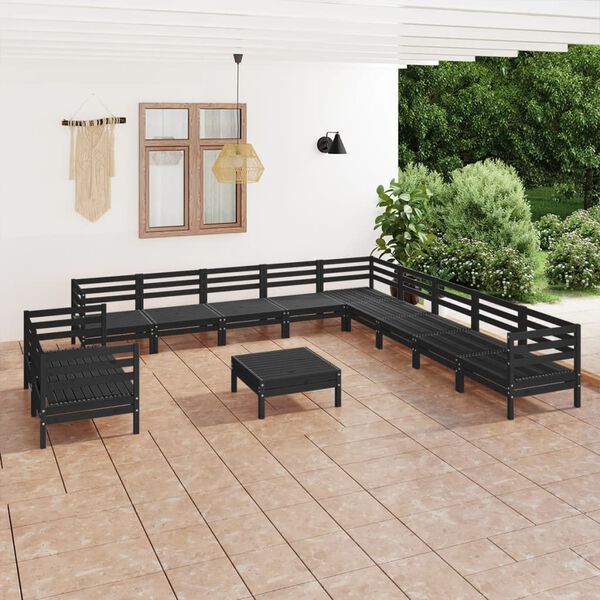 vidaXL Salon de jardin 12 pcs Bois de pin massif Noir