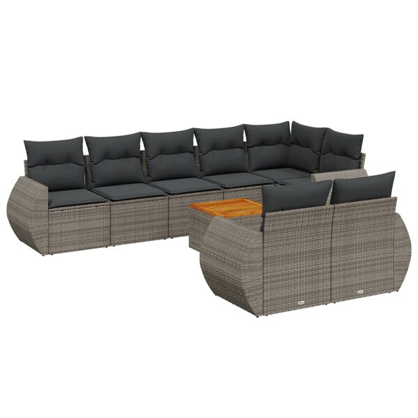 vidaXL Salon de jardin 9 pcs avec coussins gris résine tressée