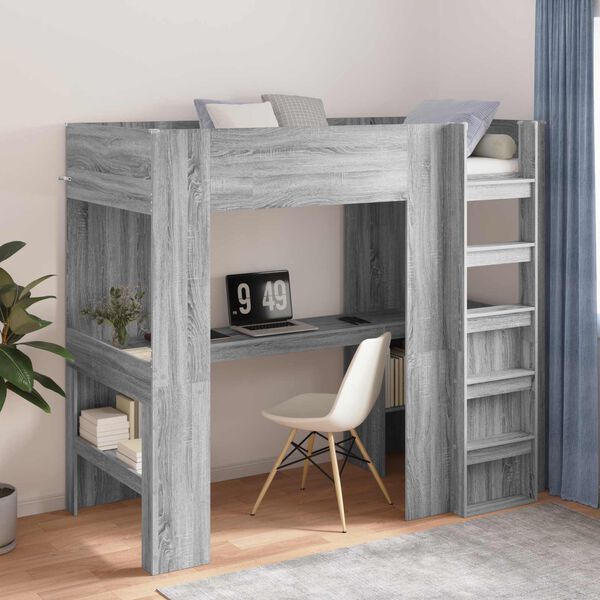 vidaXL Cadre de lit superpos&eacute; avec bureau Gris Sonoma 80 x 200 cm