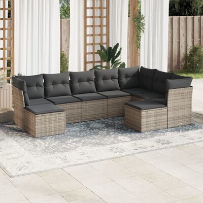 vidaXL Salon de jardin 9 pcs avec coussins gris résine tressée