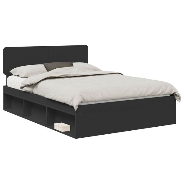 vidaXL Cadre de lit avec t&ecirc;te de lit Noir 140 x 200 cm Pin massif