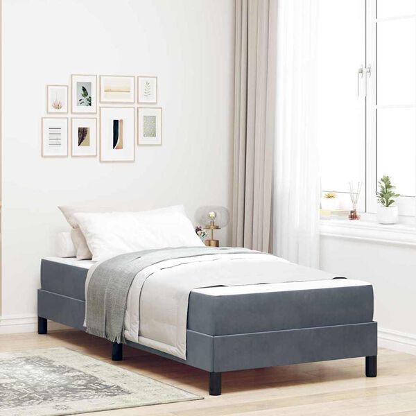 vidaXL Lit &agrave; ressorts avec matelas Gris fonc&eacute; 90 x 220 cm tissu
