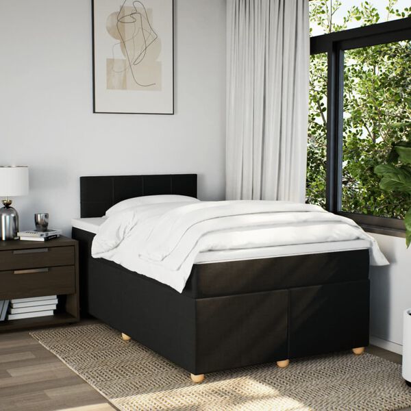vidaXL Sommier &agrave; lattes de lit avec matelas noir 120x190 cm tissu