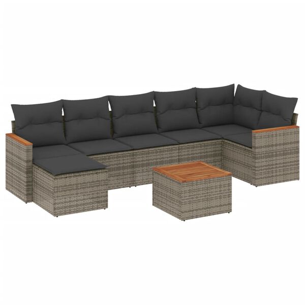 vidaXL Salon de jardin 8 pcs avec coussins gris r&eacute;sine tress&eacute;e