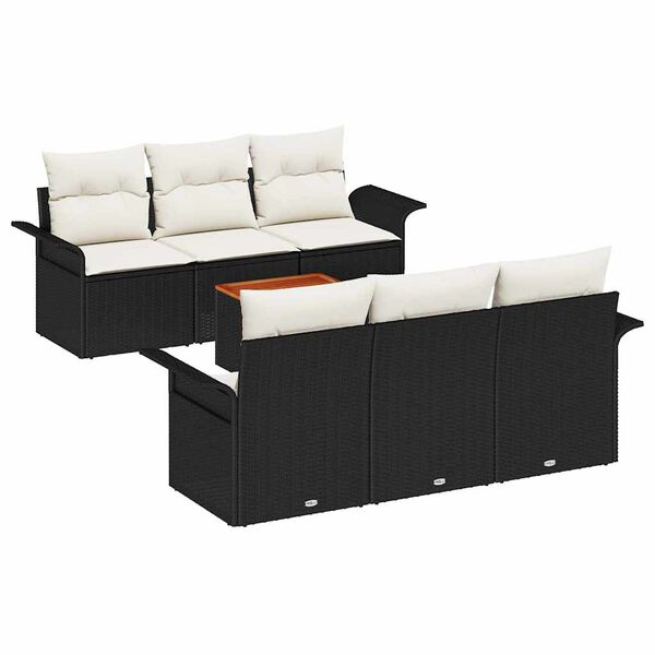 vidaXL Ensemble de canap&eacute; de jardin 7 pcs Noir et Cr&egrave;me polyrotin