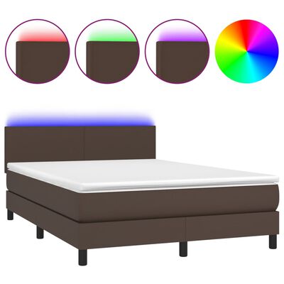 vidaXL Sommier à lattes de lit avec matelas et LED Marron 140x200 cm