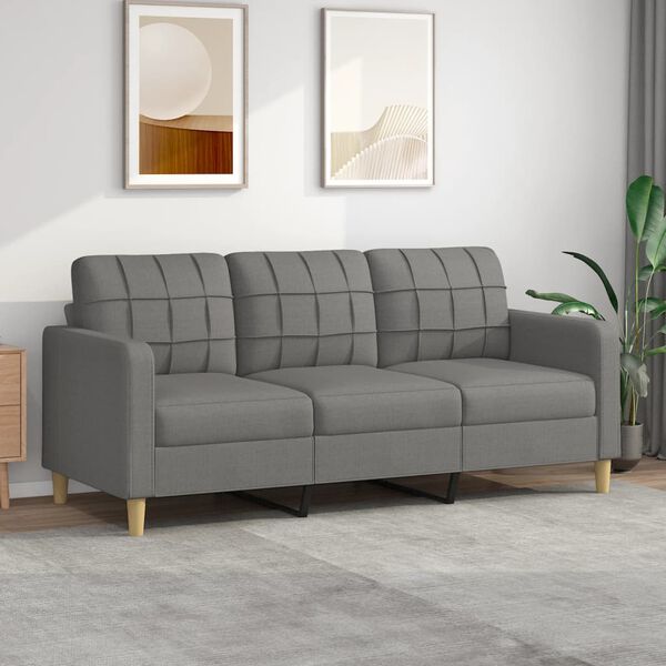 vidaXL Canap&eacute; &agrave; 3 places Gris fonc&eacute; 180 cm Tissu