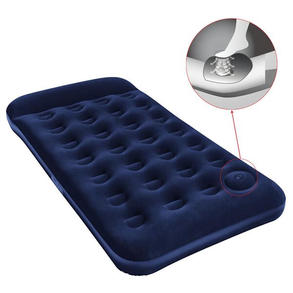 Bestway Lit gonflable floqu&eacute; avec pompe &agrave; pied int&eacute;gr&eacute;e 188x99x28 cm