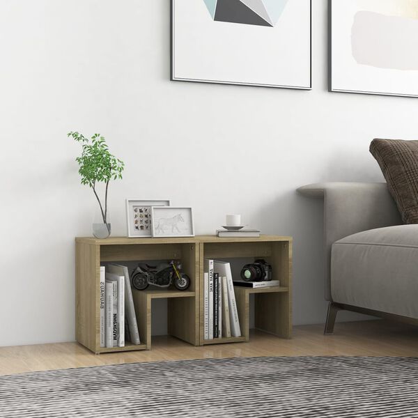 vidaXL Tables de chevet 2pcs ch&ecirc;ne sonoma 40x30x40cm bois d'ing&eacute;nierie