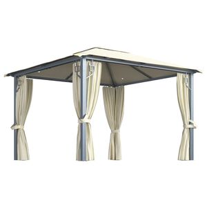 vidaXL Tonnelle avec rideau et lumi&egrave;res LED 3x3 m Cr&egrave;me Aluminium