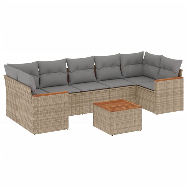 vidaXL Salon de jardin avec coussins 8 pcs beige résine tressée