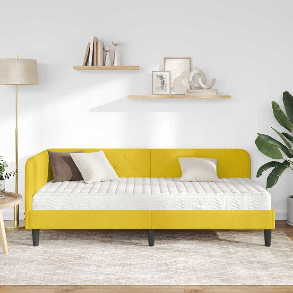 vidaXL Cadre de lit d'angle avec matelas Jaune 90 x 190 cm Velours