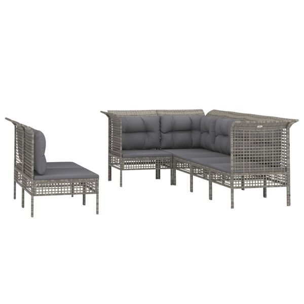 vidaXL Salon de jardin 7 pcs avec coussins Gris R&eacute;sine tress&eacute;e