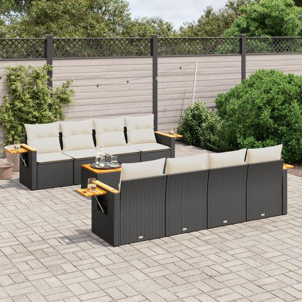 vidaXL Salon de jardin 9 pcs avec coussins noir r&eacute;sine tress&eacute;e