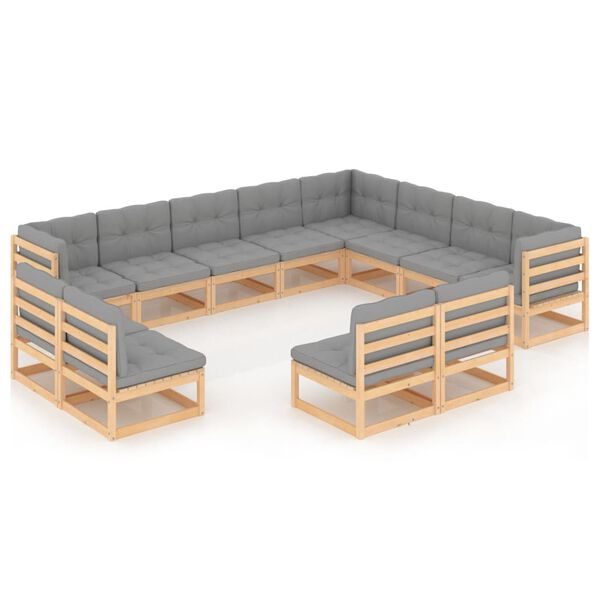 vidaXL Salon de jardin 12 pcs avec coussins Bois de pin massif