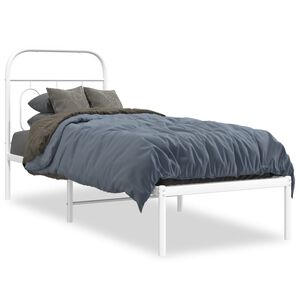 vidaXL Cadre de lit m&eacute;tal sans matelas avec t&ecirc;te de lit blanc 75x190cm