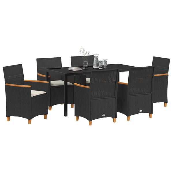 vidaXL Ensemble de salle &agrave; manger pour jardin 7 pcs Noir polyrotin