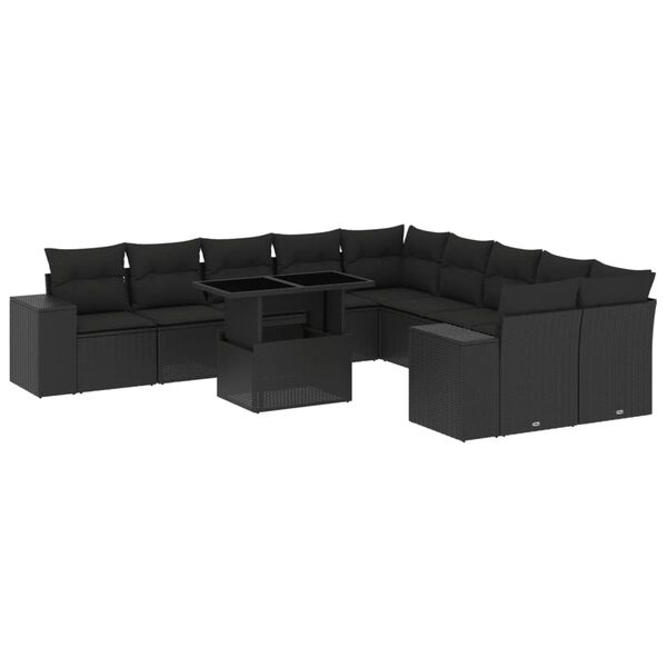 vidaXL Salon de jardin 11 pcs avec coussins noir r&eacute;sine tress&eacute;e