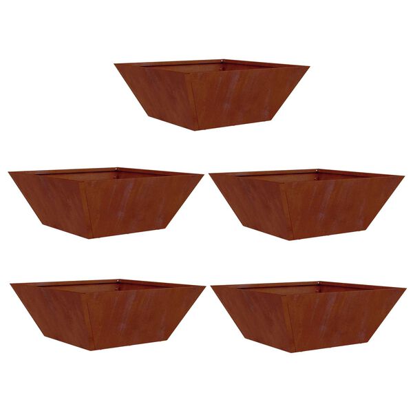 vidaXL Cache-pot de jardin 5 pcs Rouill&eacute; 40 x 40 x 15 cm Acier patin&eacute;