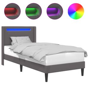 vidaXL Cadre de lit avec bandes LED Gris 90 x 200 cm Simili cuir