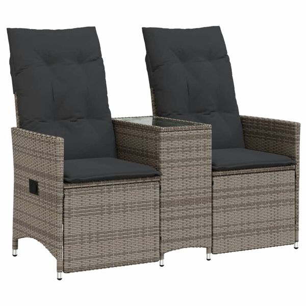 vidaXL Canap&eacute; de jardin inclinable 2 places avec table gris poly rotin