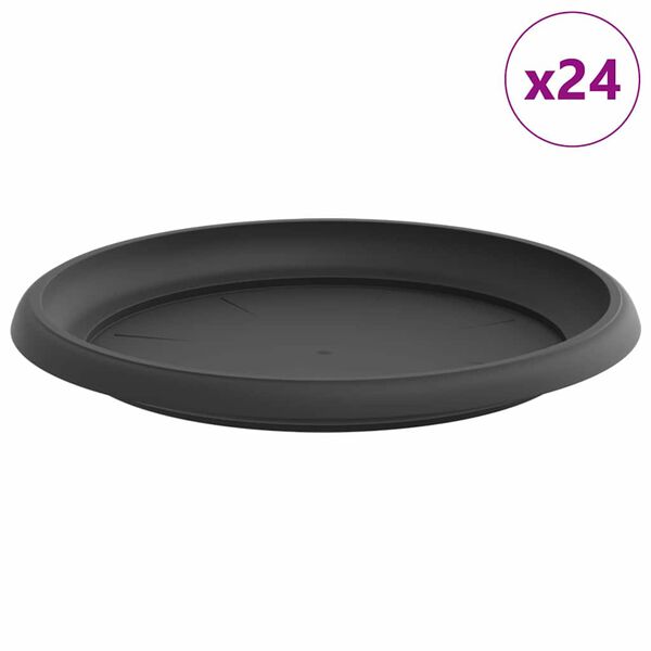 vidaXL Plateau &agrave; fleurs rond 24 pcs Noir &Oslash; 23,5 x 2,5 cm Plastique