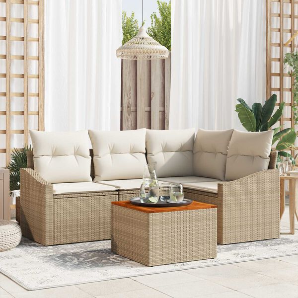 vidaXL Ensemble de canap&eacute; de jardin 5 pcs Beige et cr&egrave;me polyrotin