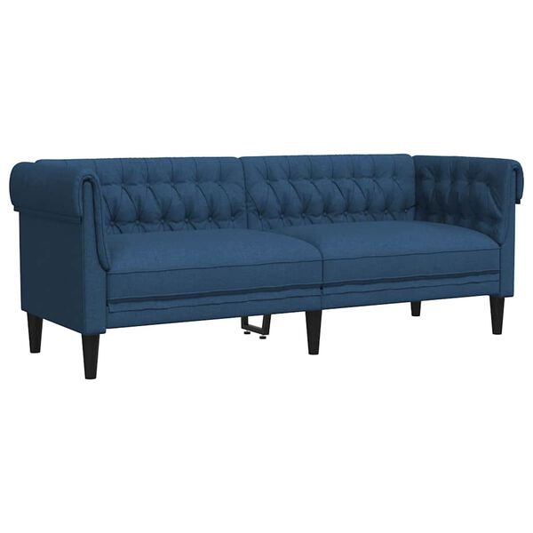 vidaXL Canapé Chesterfield 3 places bleu tissu
