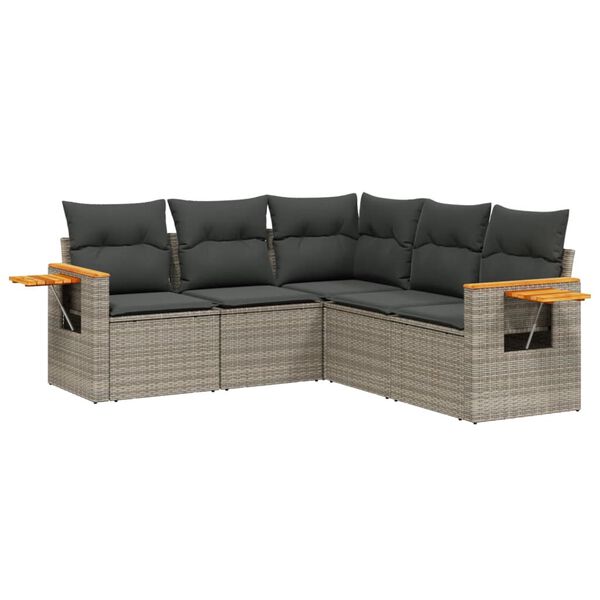 vidaXL Salon de jardin 5 pcs avec coussins gris r&eacute;sine tress&eacute;e