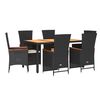 vidaXL Ensemble &agrave; manger de jardin coussins 7pcs Noir R&eacute;sine tress&eacute;e