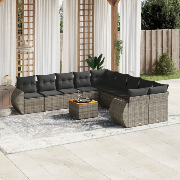 vidaXL Salon de jardin 11 pcs avec coussins gris r&eacute;sine tress&eacute;e