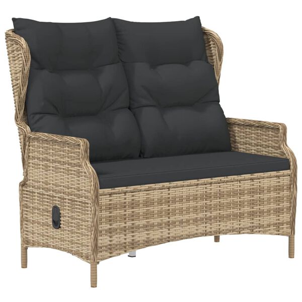 vidaXL Banc de jardin &agrave; 2 places avec coussins Marron R&eacute;sine tress&eacute;e