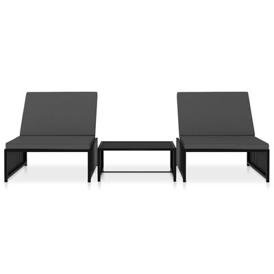 vidaXL Chaises longues lot de 2 avec table Résine tressée Noir