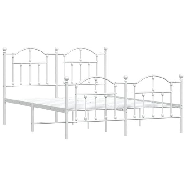 vidaXL Cadre de lit m&eacute;tal sans matelas et pied de lit blanc 135x190 cm