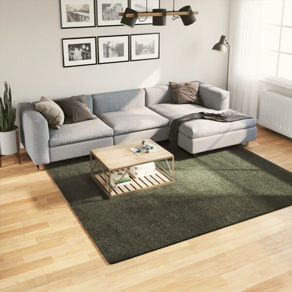 vidaXL Tapis HUARTE &agrave; poils courts doux lavable vert for&ecirc;t 240x240 cm