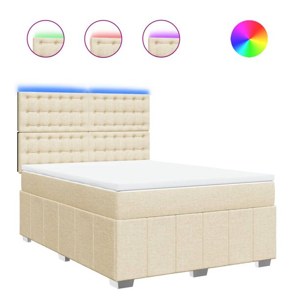 vidaXL Sommier &agrave; lattes de lit avec matelas Cr&egrave;me 140x200 cm Tissu
