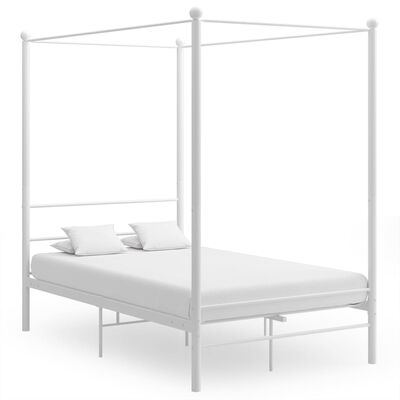 vidaXL Cadre de lit à baldaquin Blanc Métal 140x200 cm