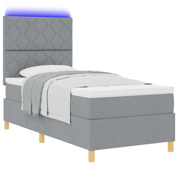 vidaXL Lit &agrave; ressort LED avec matelas Gris clair 100 x 200 cm tissu