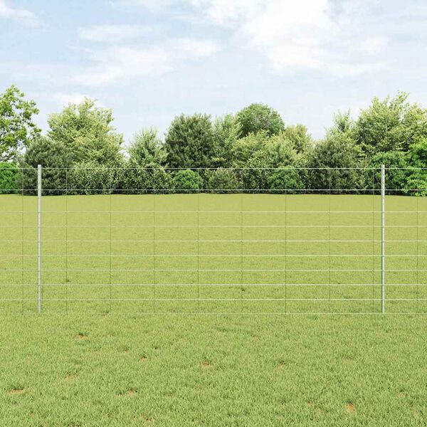 vidaXL Cl&ocirc;ture avec poteau Argent&eacute; 1 x 25 m Acier